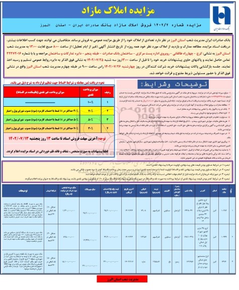 مزایده فروش املاک با کاربری مسکونی و باغ