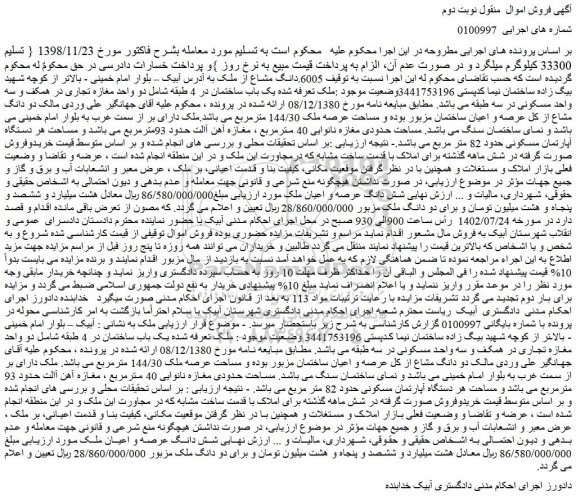 مزایده فروش  6005.دانگ مشاع از ملک 