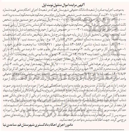 مزایده فروش سمند تیپ LXXU7 مدل 1400 رنگ سفید