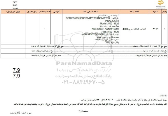 استعلام آنالیزور کنداکت سری 4600