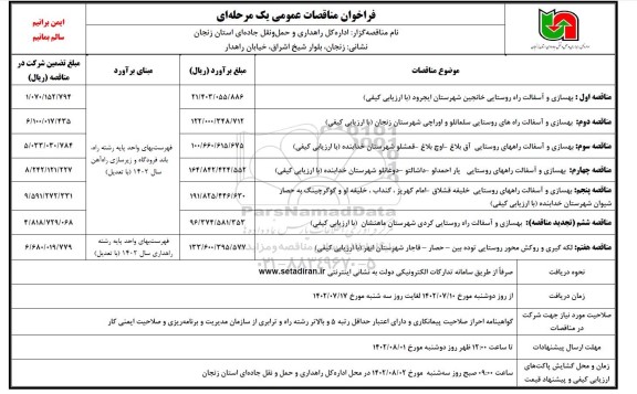 فراخوان مناقصات بهسازی و آسفالت راه روستایی خانجین..
