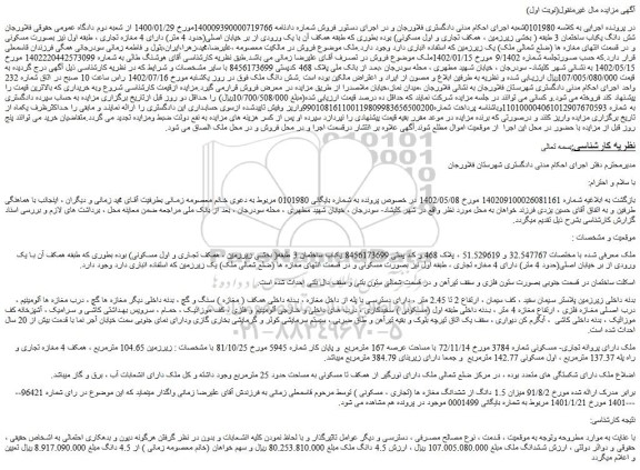مزایده شش دانگ یکباب ساختمان 3 طبقه 