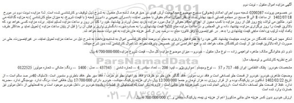 مزایده سواری پژو تیپ: 206 