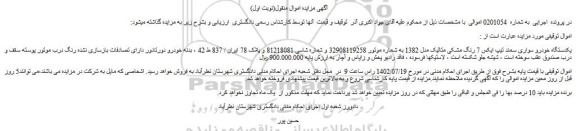 مزایده یکدستگاه خودرو سواری سمند تیپ ایکس 7 رنگ مشکی