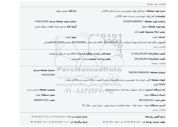 آهن ِاورق خودرو پرس شده به مقدار 130تن
