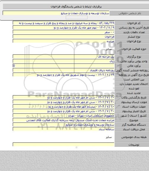 مزایده, مزایده معادن تحت تملک صندوق بیمه سرمایه گذاری فعالیت های معدنی
