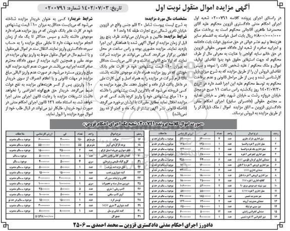 مزایده فروش مبل اداری و ...
