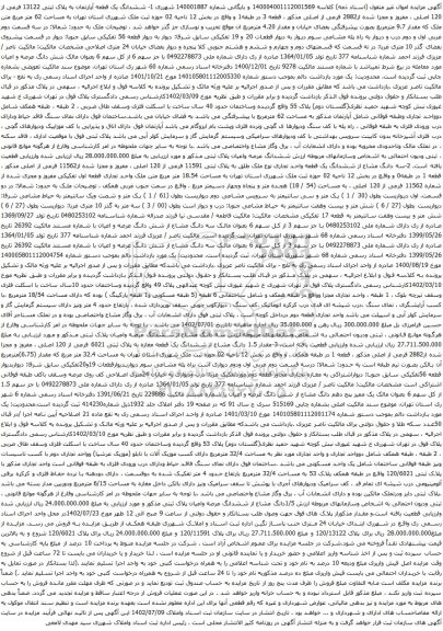 مزایده ششدانگ یک قطعه آپارتمان به پلاک ثبتی 13122 فرعی از 120 اصلی