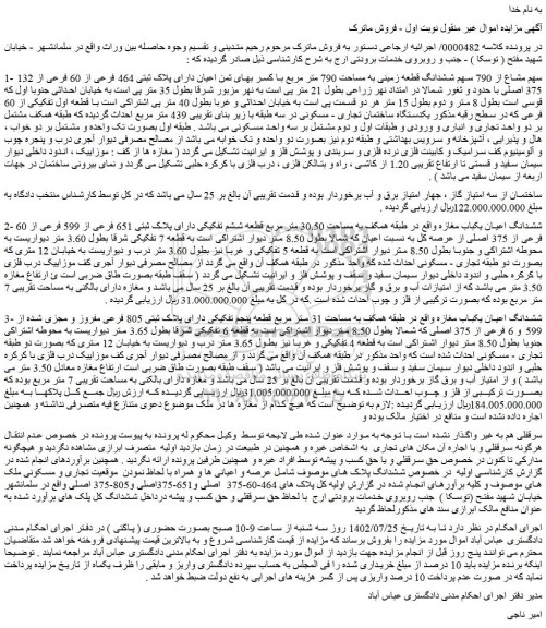 مزایده پلاک ثبتی 464 فرعی از 60 فرعی از 375 اصلی 
