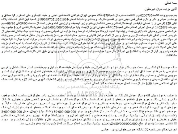مزایده ملک پلاک ثبتی 1829فرعی از 1 اصلی