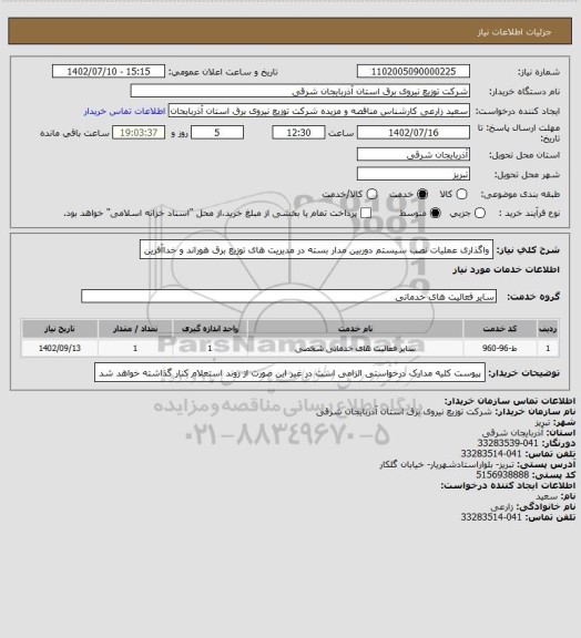 استعلام واگذاری عملیات نصب سیستم دوربین مدار بسته در مدیریت های توزیع برق هوراند و خداآفرین