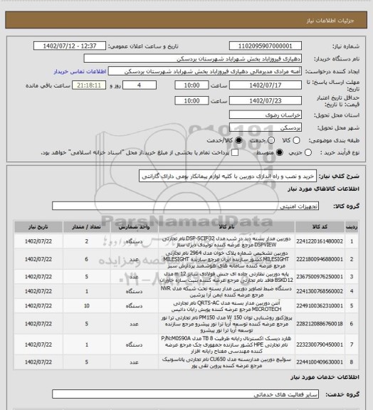 استعلام خرید و نصب و راه اندازی دوربین با کلیه لوازم پیمانکار بومی دارای گارانتی
