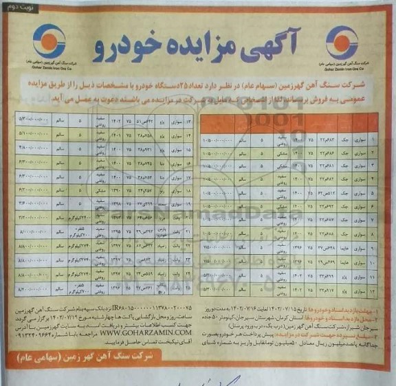 مزایده 25 دستگاه خودرو