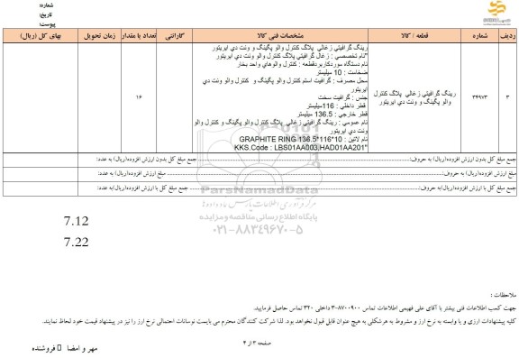 استعلام رینگ گرافیتی زغالی پلاگ کنترل والو پگینگ و ونت دی ایریتور