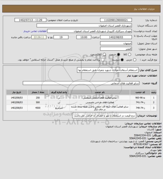 استعلام استعلام آسفالت خیابان شهید چمران طبق استعلام بها