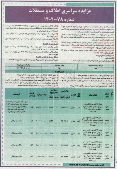 مزایده سراسری املاک و مستغلات