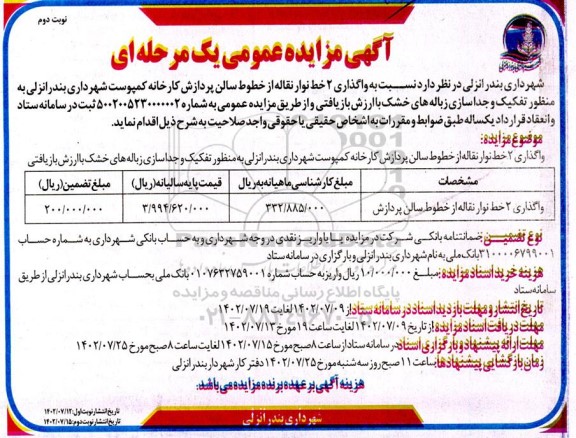 مزایده عمومی واگذاری 2 خط نوار نقاله از خطوط سالن پردازش نوبت دوم