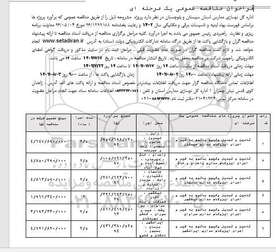 مناقصه عمومی تامین و تبدیل وکیوم باتوم به قیر و اجرای ایزوگام مدارس...