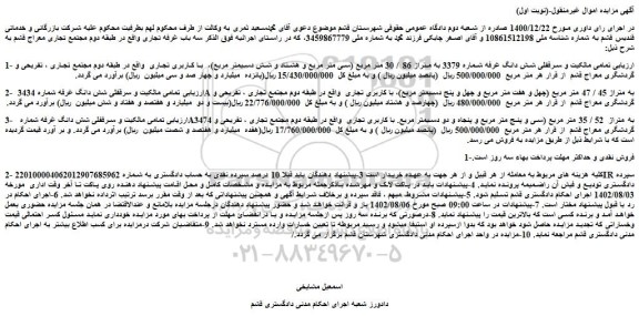 مزایده فروش سرقفلی شش دانگ غرفه شماره 3379 به متراژ 86 / 30 متر مربع 