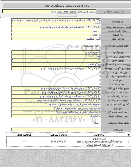 مناقصه, اصلاح و ترمیم بتن زیر بارگیری و تخلیه انبار ۲