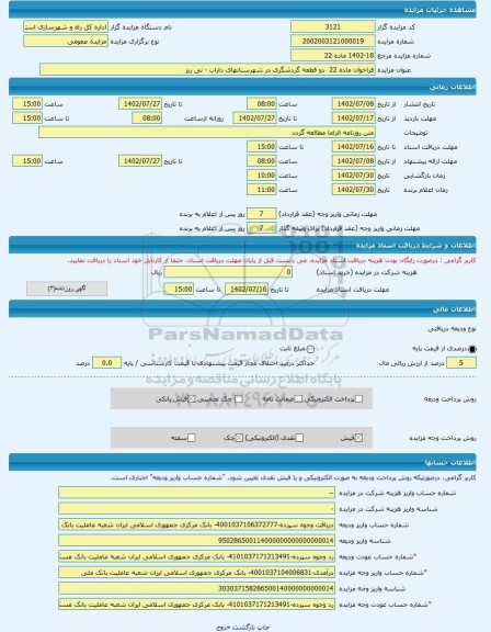 مزایده ، فراخوان ماده 22 دو قطعه گردشگری در شهرستانهای داراب - نی ریز -مزایده زمین - استان فارس