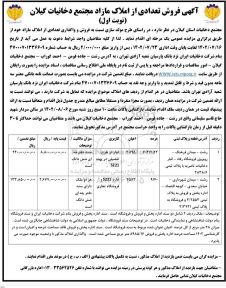 مزایده فروش املاک مازاد