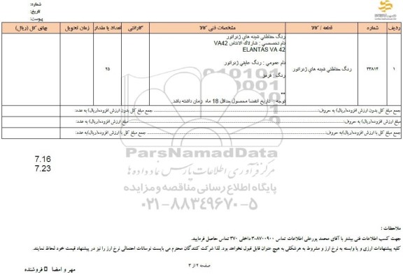 استعلام رنگ حفاظتی شینه های ژنراتور