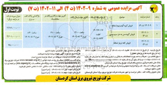 مزایده فروش گروه آلومینیوم اسقاط ...