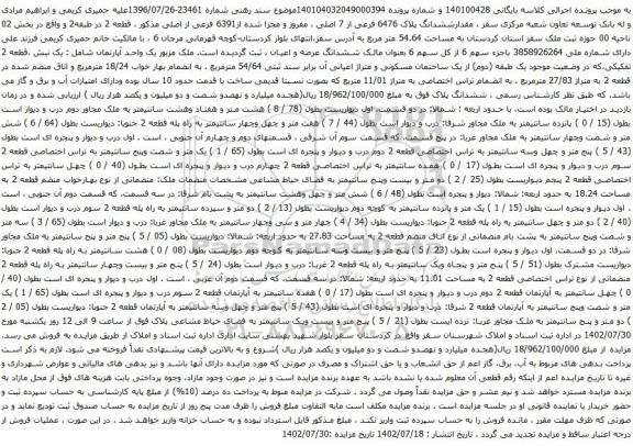 آگهی مزایده مقدارششدانگ پلاک 6476 فرعی از 7 اصلی ، مفروز و مجزا شده از6391 فرعی از اصلی