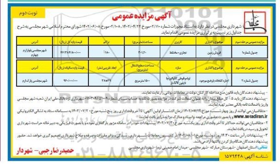 مزایده فروش زمین با کاربری تجاری - مختلط، اجاره گلخانه