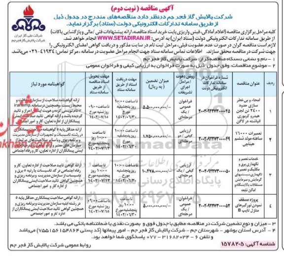 مناقصه امحاء و بی خطر سازی حدود 2400 تن لجن هیدرو کربوری انباشته در لاگن....​​​​​​​نوبت دوم 