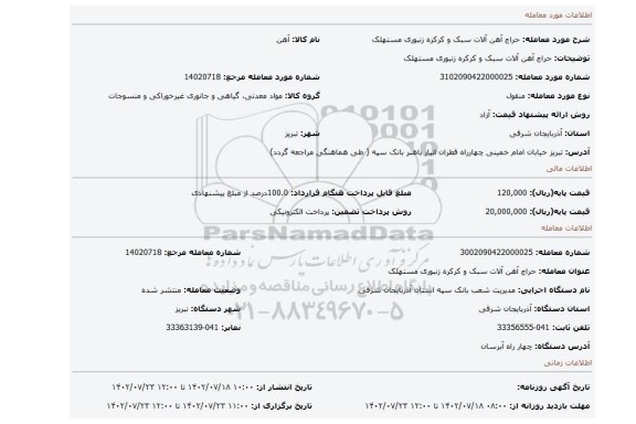 حراج آهن آلات سبک و کرکره زنبوری مستهلک