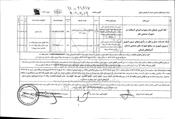 مناقصه لکه گیری خیابان ها و تهیه و اجرای آسفالت در شهرک صنعتی