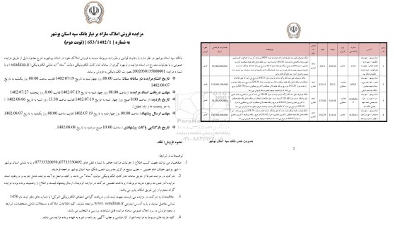 مزایده فروش املاک مازاد کاربری تجاری - مسکونی - نوبت دوم