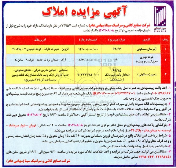 مزایده واگذاری املاک مازاد