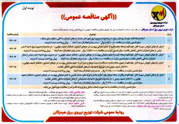 مناقصه اصلاح شبکه فشار متوسط روستای سورک در محدوده مدیریت ...