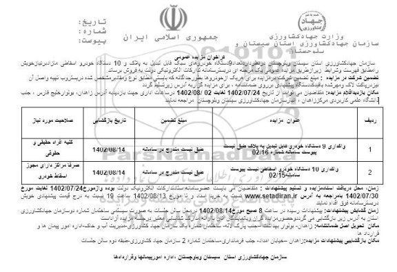 فراخوان مزایده واگذاری 9 دستگاه خودرو قابل تبدیل به پلاک