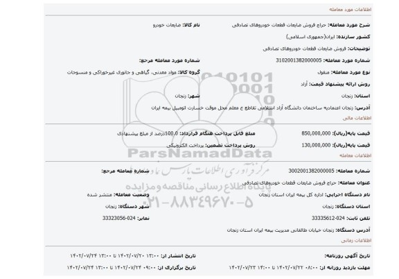 فروش ضایعات قطعات خودروهای تصادفی