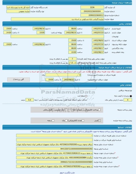 مزایده ، مزایده 8 واحد خانه مسکونی در استان یزد -مزایده ویلایی - استان یزد