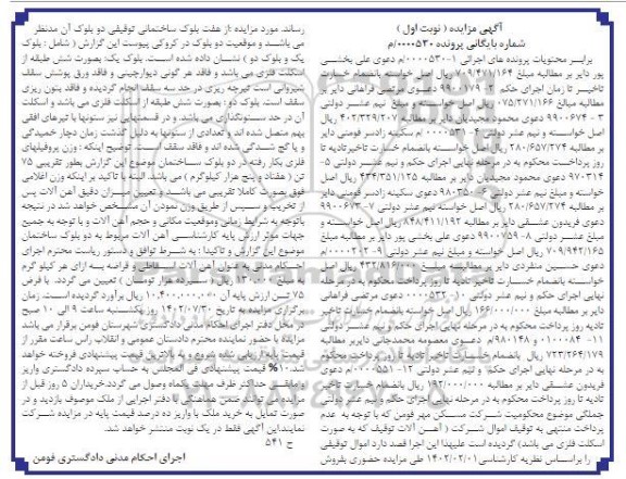 مزایده هفت بلوک ساختمانی توقیفی نوبت اول