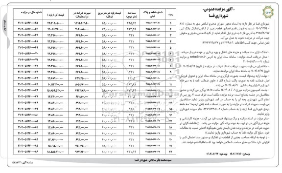 مزایده فروش تعدادی قطعه زمین  - نوبت دوم 