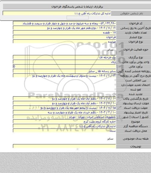 مزایده, اجاره کارگاه کروم پلیت کرج