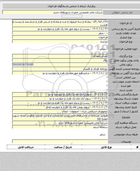 مزایده, فروش تعدادی از واحدهای مسکونی آپارتمانی و واحد تجاری واقع در محله شهید مفتح (۵)