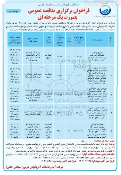مناقصه حفاری و نصب انشعابات آب شهر ...نوبت دوم