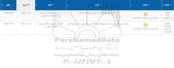 استعلام 48 عدد فیلتر روعن مولد MTU سری 4000 مدل L32 و...
