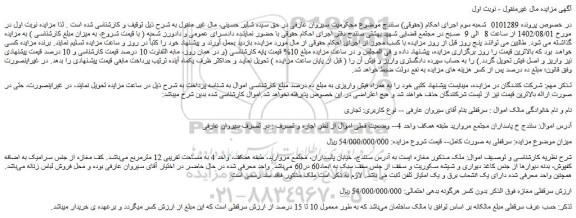 مزایده فروش سرقفلی به صورت کامل - کاربری تجاری 