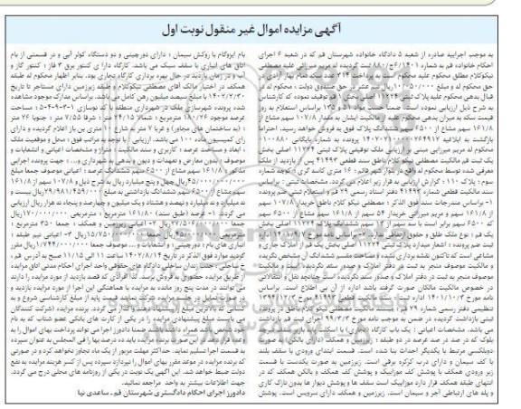 مزایده فروش سهم مشاع از پلاک 11224 اصلی 