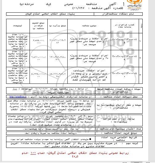 مناقصه اجرای اسکلت و سربندی پروژه ...