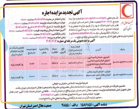 تجدید مزایده اجاره املاک 