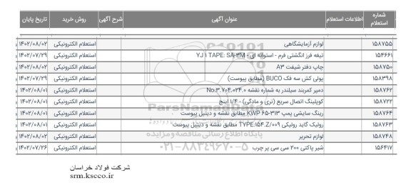 استعلام لوازم آزمایشگاهی و...